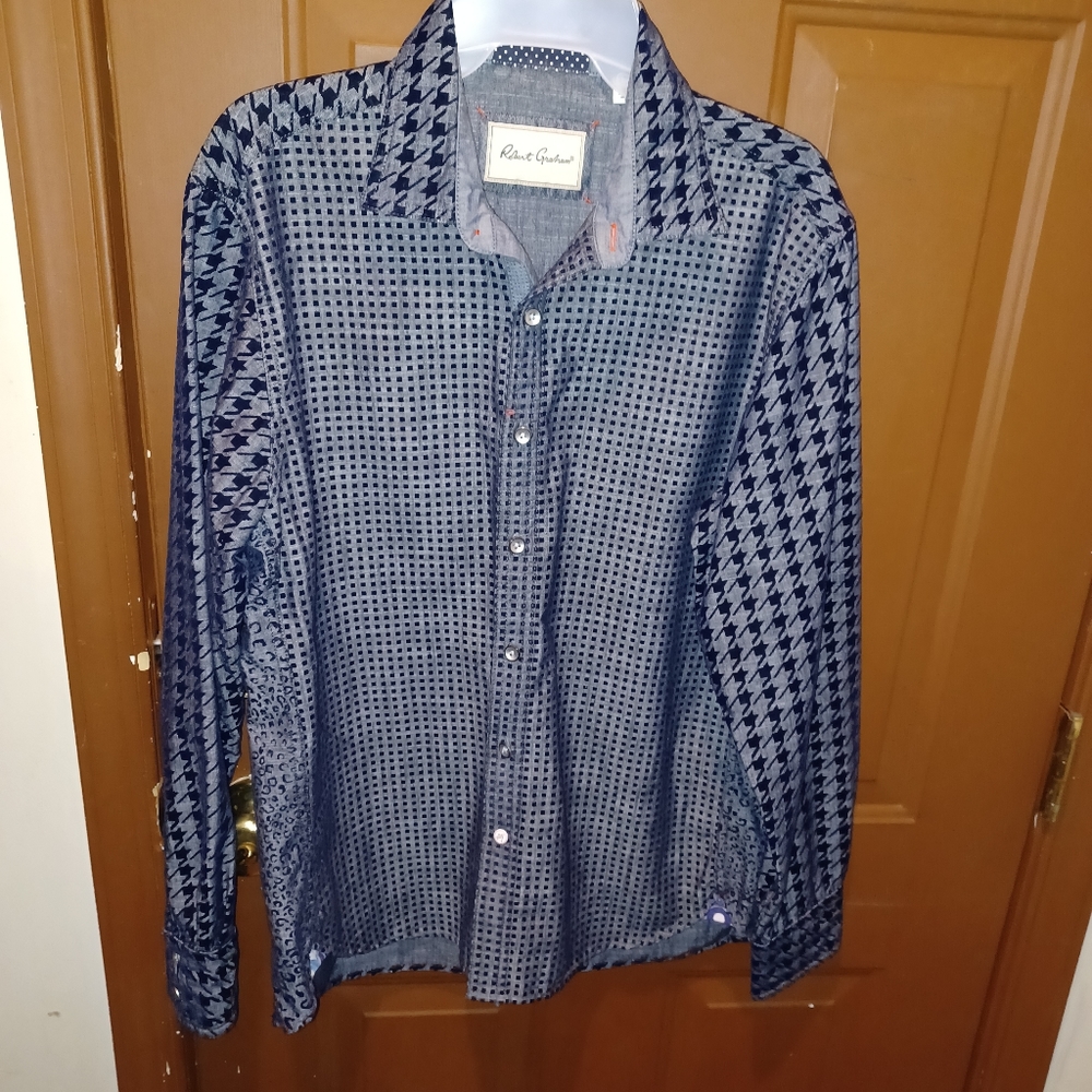 Robert Graham Blue Houndstooth Shirt M